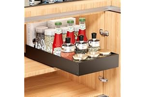 PNNP Cassetto Estraibile Cucina - Ripiano Cassetto Telescopico Cassetto Scorrevole Armadio da Cucina, Cestello Estraibile Senza Foratura (Nero, 25 CM L x 42.5 CM P x 7 CM A)