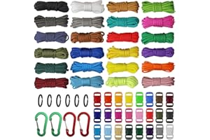 AUFODARA 24 Colors Paracord Cord Nylon Rope 4mm 7-Strand Ropes Parachute Cord Outdoor Survival Rope with Buckles Keyrings Carabiner Clips DIY Paracord Bracelets, Key Chain, Dog Collar, DIY Lanyards (Kit B)