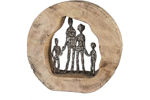 CASABLANCA MODERNES DESIGN Casablanca dekoracyjna figurka rzeźba rodzinna szczęście miłość - rzeźba rodzinna z drewna aluminium z zawieszką z sentencją - dekoracja salonu, prezent urodzinowy, wysokość 28 cm