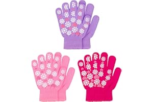 Geyoga 3 Paia Guanti Invernali con Dita Intere in Maglia per Bambini dai 5 ai 10 Anni (Viola, Rosa, Rosa Rossa)