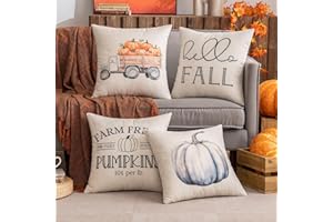 SLOZZI 4er Set Herbst Drucke Kissenbezug Dekorative Kissen Geometrische Kissenhülle Sofakissen Zierkissen Kürbis Auto Dekokissen Weich für Sofa Schlafzimmer Wohnzimmer 45x45 cm Grau Kürbis