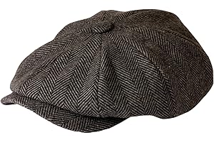 Gamble & Gunn Shelby' Flat Cap Herringbone Vintage Style Baker Boy Cloth Hat Button Top