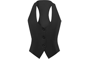 Foucome Women's Waistcoats Fully Lined 3 Button V-Neck Work Office Ladies Waistcoat Racerback Formal Waist Coat