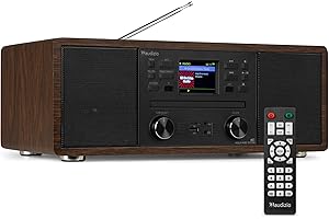 Audizio Avola Radio Digital Dab+ con Bluetooth, Reproductor de CD, USB y MicroSD, Altavoces Estéreo, Temporizador, Pantalla LCD, Ideal como Radio para Cocina o Micro Cadena Hi-Fi Color Madera y Negro