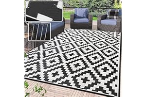 GOI Outdoor Rug - 245 x 150cm Waterproof Plastic Straw Rug for Patio, RV, Backyard, Deck, Picnic, Beach - Black