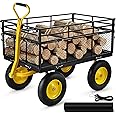 VEVOR Steel Garden Cart, Heavy Duty 1400 lbs Capacity, with Removable Mesh Sides to Convert into Flatbed, Utility Metal Wagon with 2-in-1 Handle and 15 in Tires, Perfect for Garden, Farm, Yard
