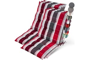 Beautissu 6X Premium Coussin Chaise Jardin Dossier Bas 100x50 cm Sun-NL – 8 cm Épaisseur Tissu Robuste Antidérapant & Résistance aux UV – Coussin Fauteuil avec Sangles Fixation Rouge Anthracite Rayé