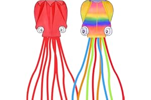 SYNCFUN HuSYNCFUN Huge Rainbow Soft Octopus Kite for Kids and Audlts Large Kite with Long Tail 328ft Line, Giant Beach Kites for Outdoor Game and Beach Trip