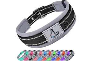 Joytale Collier Chien, Réglable Moyens Collier pour Chien Rembourré, Bandes Réfléchissant, Noir, M