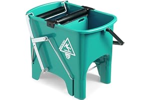 TTS CLEANING TTS 0V006410 Squizzy Secchio con Strizzatore a Rulli in Gomma, Capacità 15 Litri, Pedale Integrato, Paratia Amovibile