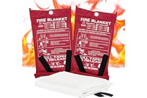FUNVALLEY SURPERFECT 2 Pack Fire Blanket,1.8M x 1.2M &1M x 1M Fiberglass Fire Guard Emergency Blanket,Survival Blanket Fire Suppression Welding Blanket for Car,Office, School,Warehouse,Caravan,Garage,Fireproof Mat