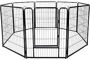 XMTECH 8-teilig Welpenlaufstall Freilaufgehege Hundelaufstall 80cm hoch, Welpenauslauf mit 1 Türen & 7X Erdanker, flexibel und faltbar, Welpengitter für Wohnung & Garten
