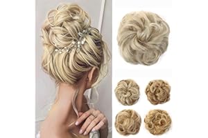 JJstar Messy Hair Bun Curly Wavy Hair Scrunchies Accessories Pieces for Women Girls Synthetic Chignons (Pale Ash Blonde)