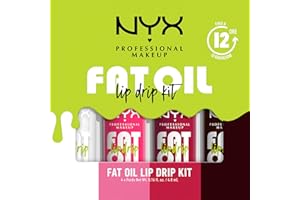 NYX Professional Makeup Set di Gloss Labbra, Finish Extra Brillante, Fino a 12H di Idratazione, Con Maxi Applicatore, Arricchito con Oli di Squalano, Lampone e Camemoro, Fat Oil Lip Drip, 4 Tonalità