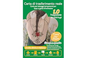 TransOurDream A4X10 Carta per Tatuaggi a Getto d'inchiostro/Laser,Lamina per Tatuaggi Fai da Te per Stampa, Candele, Tatuaggi temporanei, Decalcomanie Stampate(I-11-10)