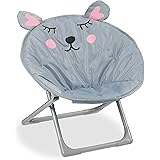 Relaxdays 10028888 Moon Chair, Sedia Pieghevole Ultraleggera Bambine, Interni & Esterni, Poltroncina, Topolino Grigio, Polies