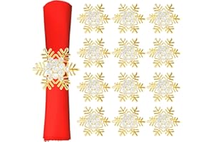 Anstore 12PCS Snowflake Napkin Rings Set, Gold Xmas Napkin Ring, Gold Christmas Napkin Rings, Alloy Snowflake Christmas Table Decor for Holiday Dinner Party Wedding Table Setting Napkin Ring Set of 12