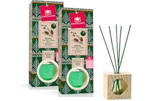 CRISTALINAS 2 Air Freshener, Reed Diffusers,0% Alcohol, Wooden Cube, Christmas Pine Tree Fragrance Pack of 2 x 30ml/4 Weeks