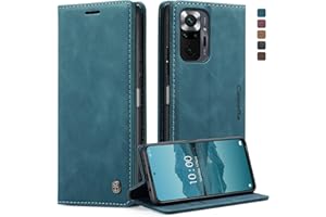 CRACEDILY Funda Compatible con Xiaomi Redmi Note 10 Pro Case, Soporte Plegable, Cáscaras Protector, Ranura para Tarjeta, Cierre Magnético, Cover Cuero PU para Xiaomi Redmi Note 10 Pro 5G/4G, Azul-Verde