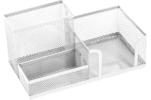 Leviatan organizer na biurko, półka biurowa z uchwytem na długopisy i uchwytem na karteczki, metalowa siatka 205 x 103 x 98 mm, kolor masy perłowej