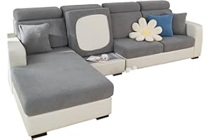 SHANNA Ajustable Funda Sofa 3 2 1 Plazas Chaise Long, Funda para Sofa Cubre Elástica Resistente al Desgaste, Universal Protector de Asiento Fundas de Cojín (Tejido Gris, Funda para Chaise)
