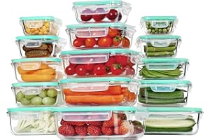 Vtopmart 15 Stück Meal Prep Boxen Glas, Glasdosen mit Deckel Set, Frischhaltedosen Glas mit Auslaufsicherer Verschlussdeckel, für Mikrowellen-, Gefrierschrank- und SpüLmaschinenfest