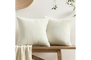 Softalker Kissenbezug 50x50 Beige Weiß Cord weich und flauschig 2er Set mit Streifenmuster Kissenhüllen Sofakissenbezüge Cushion Covers Modern Deko für Sofa Bett Wohnzimmmer Schlafzimmer Weihnachten