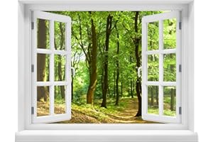 WALLSPIRIT Wandtattoo - Fenster mit Aussicht auf Wald 120 x 94 cm – Wandsticker