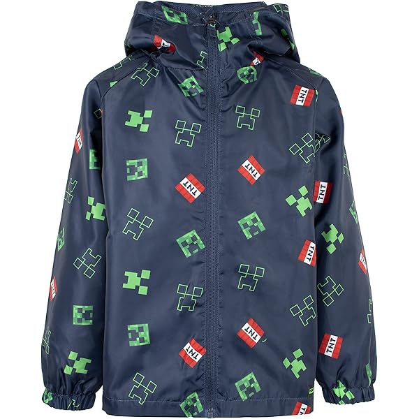Chubasquero Minecraft Para Niños - Impermeable Con Capucha Y Forro Polar - Tallas 5-14 Años