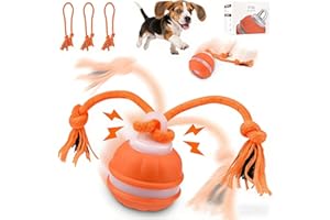 SYLVAFUSION Interactive Dog Ball Toy, Smart Interactive Dog Toys for Boredom, Automatic Active Rolling Ball with Tail for Dogs, Rechargeable Chase Buddy Dog Toy with Chew Ropes for Puppy/Small/Medium(Orange)