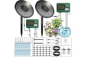 TRJZWA 2-Pack Solar Irrigation System Kit with Early Warning Function,DIY Solar Automatic Drip Irrigation Kits,Automatic Watering System with 30 Drippers for Balcony/Garden/Courtyard/Greenhouse
