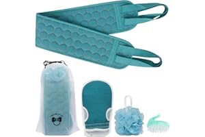 Simpolor [4 Pack] Exfoliating Back Scrubber& Exfoliating Sponge Pad Set for Women Men Shower and Spa,Bath Shower Scrubber,Bath Glove,Loofah Sponge,Hair Scalp Brush, Deep Body Clean Set to Relax Body