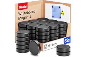 GAUDER Magnets for Whiteboard, Fridge & Notice Board - Strong Round Magnetic Discs - Black Magnets for Crafts (62 Pieces - 18 x 5 mm)