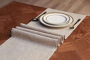 Simurq Tischläufer Wasserabweisende & Abwaschbare Tischläufer modern | Leinenoptik - Lotuseffekt | Pflegeleicht & fleckenabweisend Läufer | Tischläufer leinen (Farbe: Leinen, 30x140 cm)