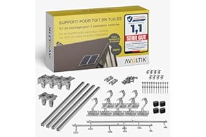 AVOLTIK Support solaire pour toit en tuiles | Kit de montage pour 2 panneaux I Lot de crochets de toit en acier inoxydable 3 fois fixés. Pinces de rail de montage en aluminium