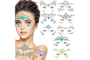 MODACRAFT 8 Set Glitzersteine Gesicht Festival Outfit, Glitzersteine Selbstklebend Rave Strasssteine Temporäre Tattoos Glitzer Gesicht Kristall Schmucksteine Juwelen für Schminke Party Karneval Ostern Halloween