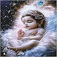 Omdecor Cute White Baby Krishna God Wall Poster For Pooja Room Living Room Office Size 45Cm X 45Cm
