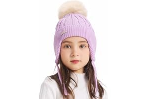 ZLYC Kids Girls Boys Winter Hats Cotton Lined Pom Pom Beanie Earflap Knitted Cap