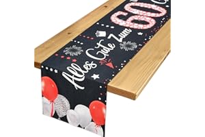 Voxisroma Deko 60. Geburtstag Frau Mann Tischläufer,Rot Schwarz Tischdeko Geburtstag,60 Geburtstag deko,60 Geburtstag Party Deko Supplies,Geschenke Für Frau Mann 60 Geburtstag 183x33cm