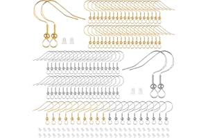 SVALOR 200 Stück Ohrring Haken Set, 925 Ohrringe Selber Machen Set, Ohrhaken mit 100 Silikon Ohrring Stopper, Ohrringe Basteln - für DIY Ohrhänger Schmuckherstellun (Silber/Gold)