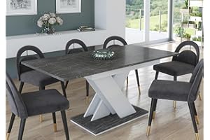 Furneo Tavolo 02 – Modern Extendable Dining Table Only, 120–160 cm, Grey Marble Effect Finish