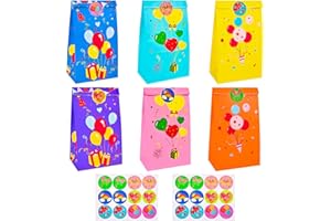 Feeona 20 sztuk kolorowych torebek papierowych, torebek na prezenty, torebki z papieru typu kraft, torebki balonowe, na imprezę, z 24 słodkimi naklejkami do pakowania prezentów na Walentynki,