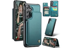 FONREST Funda trasera delgada tipo cartera para Samsung-Galaxy-S24-FE con bloqueo RFID, tarjeteros, panel abatible/soporte, TPU a prueba de golpes + piel sintética, funda protectora trasera con