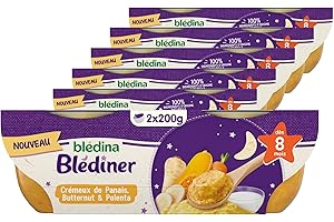 BLÉDINA - Bols - Repas Soir Bébé - Crémeux de Panais, Butternut et Polenta - dès 8 Mois - sans Sel Ajouté - 12 x 200 g