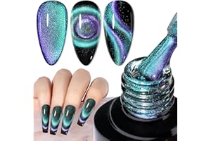 ‎MIZHSE MIZHSE Cat Eye UV Gel 9D Cateye UV Gel Chamäleon mit Lila und Blaugrün Schimmer, Magnetischer Cat Eye Gels Nail Polish Glitzer Katzenaugen Nagellack Soak Off UV/LED mit 1 Magnet 10ml