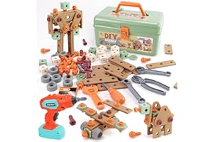 Fltengle 144PCS Kids Play Tool Set Toys with Play Electric Drill and Carry Case Tool Box Pretend Play Toys Kids Educational Construction Toys Building Kit for 3 4 5 6 7 Years Old Boys Girls