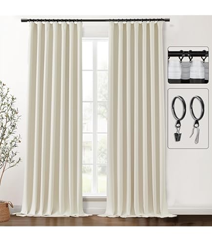 DUALIFE 306 cm Extra Long Curtains with Rod Pocket/Back Tab, Triple Woven Microfiber Room Darkening Privacy Curtains, 132 x 2 Panels (WxL