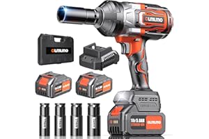olmlmo Impact Wrench 1000Ft-lbs/1300N.m, 2x5.0Ah Batteries Cordless Brushless Impact Wrench 1/2 inch High Torque, Fast Charger, 1900RPM Electric Impact Gun w/ 4 Sockets for Car Home