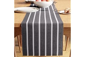 Encasa XO Runner da Tavola | Cotone a Coste Sottili Tinto in Filato | Dimensioni 32x150 cm | Roma Stripes grigi | Lavabile in Lavatrice
