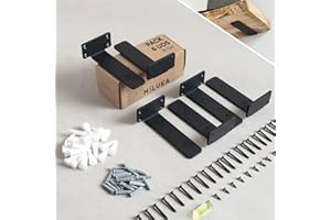 MILUKA Pack de 6 Équerres métalliques pour étagères 15 cm | Support pour tablettes murales | Acier résistant, 70 kg | Design industriel noir, fixation cachée et installation facile